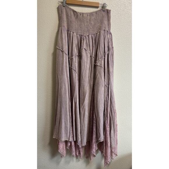 NWOT Oli & Hali Layered Lace Patchwork Smoked Maxi Skirt Lilac Size XL Lagenlook - Picture 3 of 7